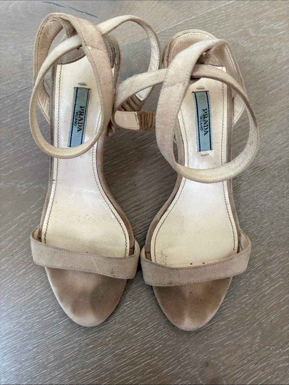 Prada Nude Suede Strappy Heel Sandals